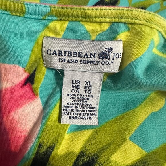 Caribbean Joe Top Womens XL Floral Tunic V-Neck 3/4 Sleeve Boho Beachcore - Picture 4 of 8